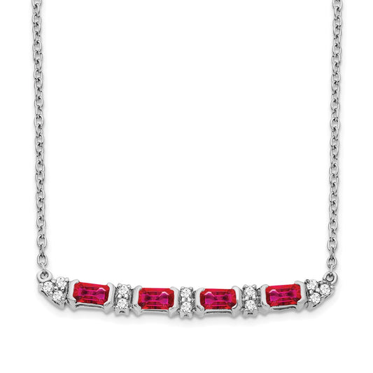 14k White Gold Ruby and Real Diamond 18in. Bar Necklace