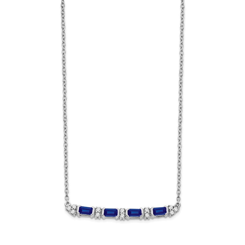 14k White Gold Sapphire and Real Diamond 18in. Bar Necklace