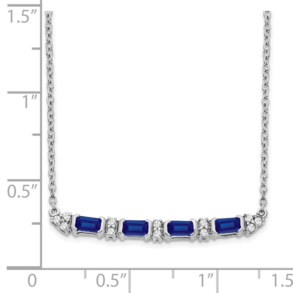 14k White Gold Sapphire and Real Diamond 18in. Bar Necklace