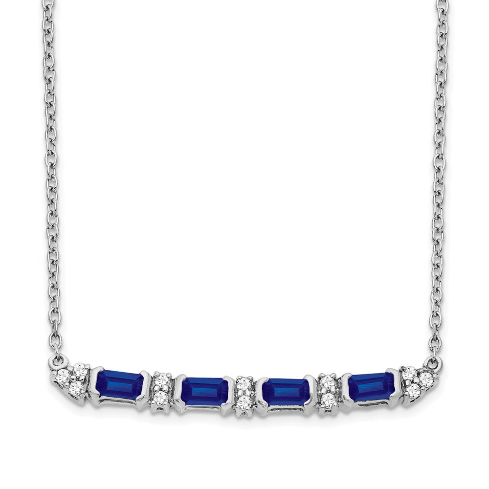 14k White Gold Sapphire and Real Diamond 18in. Bar Necklace