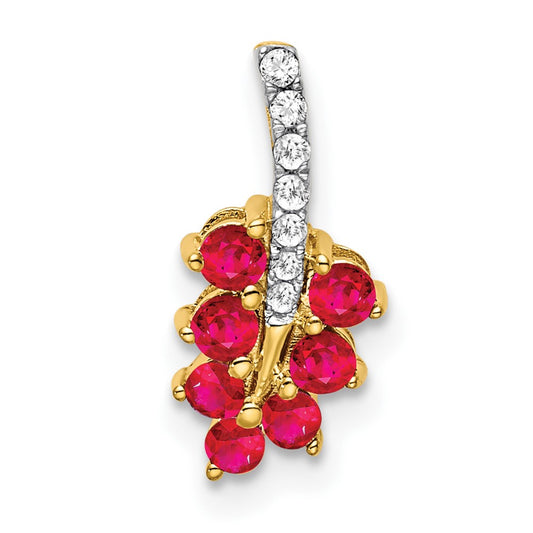 14K Yellow Gold Ruby and Real Diamond Leaf Pendant