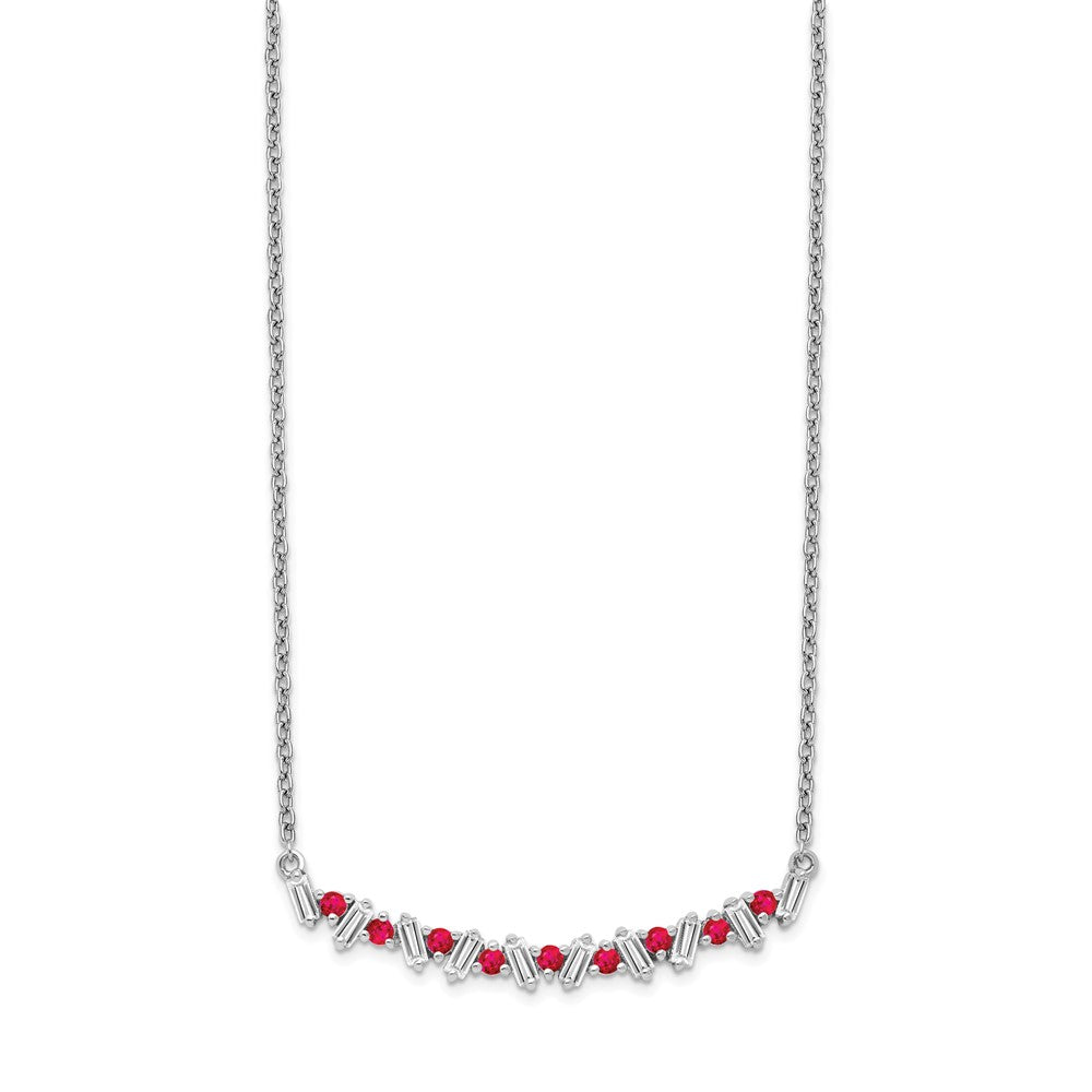 14k White Gold Ruby and Real Diamond 18in. Bar Necklace