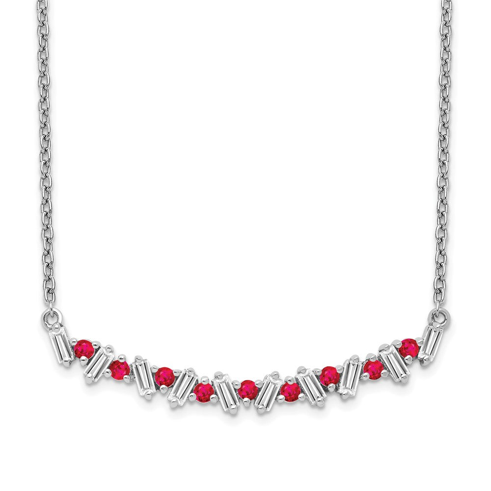 14k White Gold Ruby and Real Diamond 18in. Bar Necklace