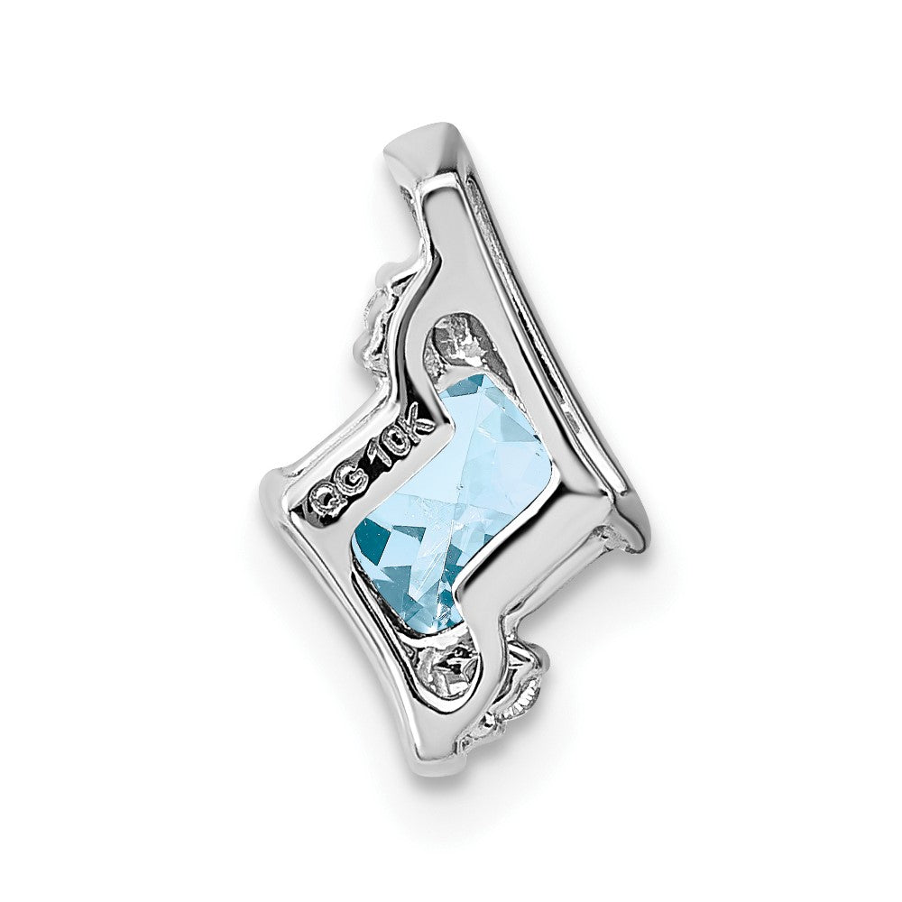 Sterling Silver Antique Cushion Aquamarine and Real Diamond Pendant