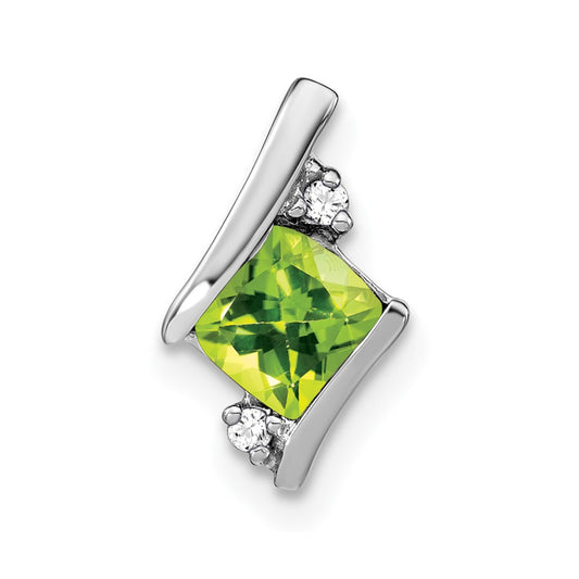 Sterling Silver Antique Cushion Peridot and Real Diamond Pendant