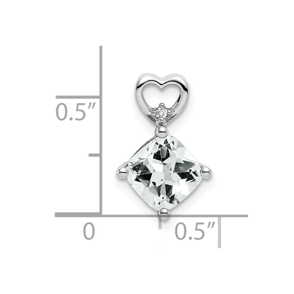 14k White Gold White Topaz and Real Diamond Heart Chain Slide