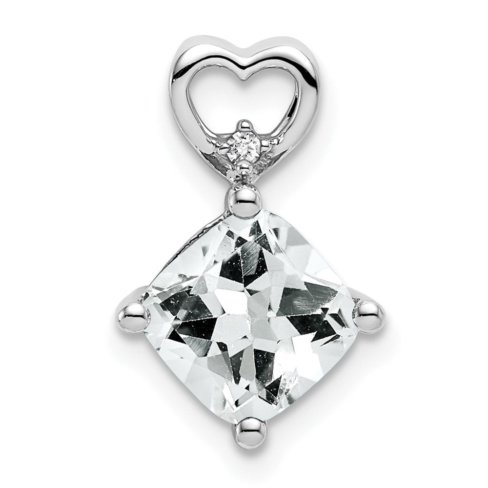 14k White Gold White Topaz and Real Diamond Heart Chain Slide