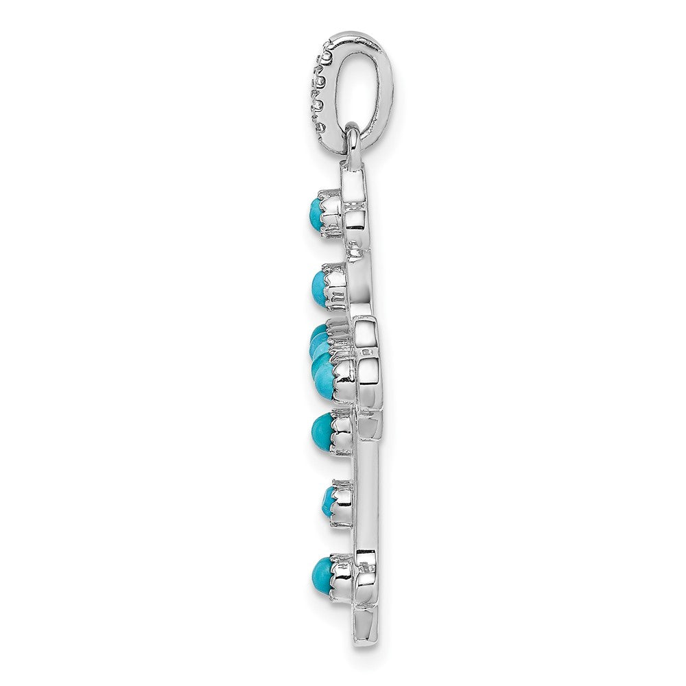 14k White Gold Turquoise and White Topaz Cross Pendant