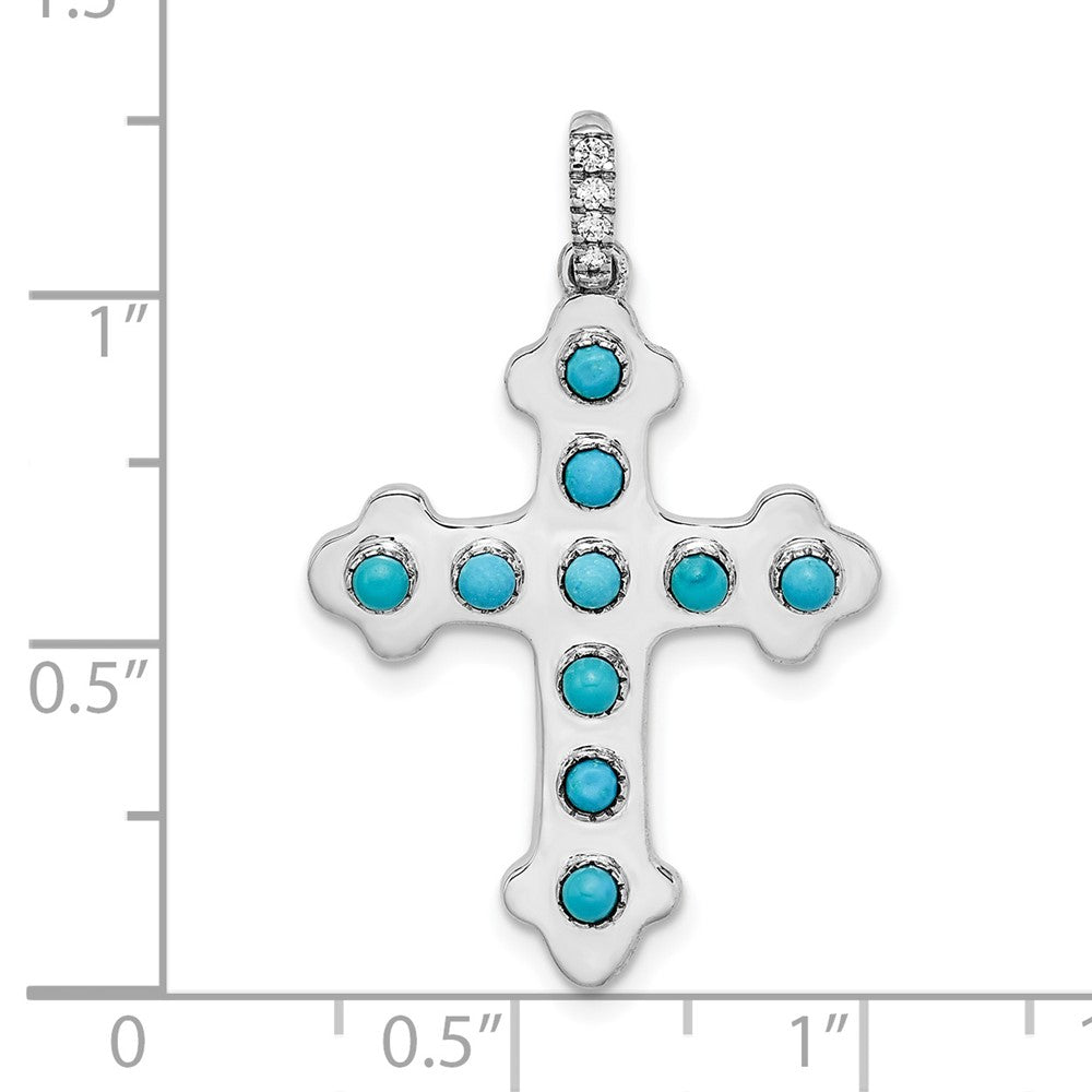 14k White Gold Turquoise and White Topaz Cross Pendant