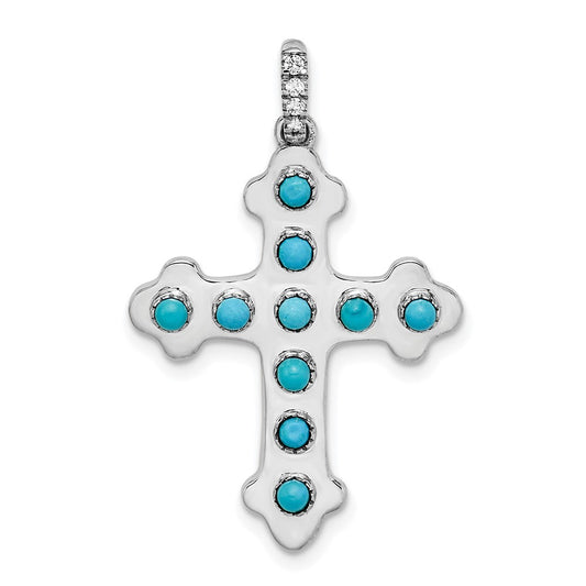 14k White Gold Turquoise and White Topaz Cross Pendant