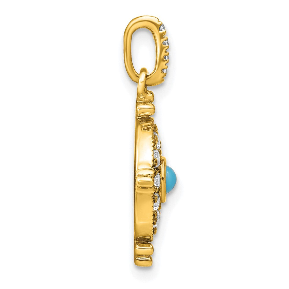 14K Yellow Gold Turquoise and White Topaz Pendant