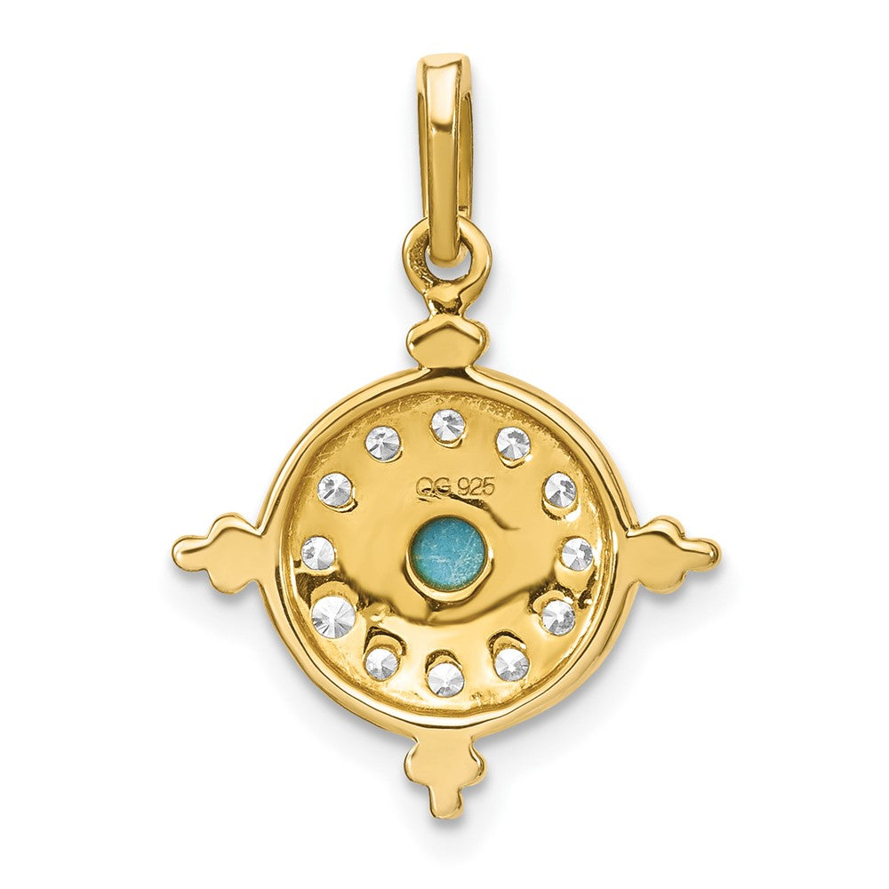 14K Yellow Gold Turquoise and White Topaz Pendant