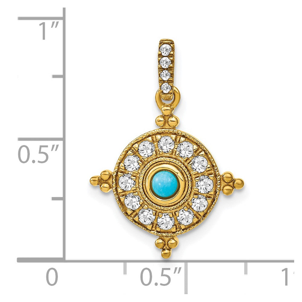 14K Yellow Gold Turquoise and White Topaz Pendant