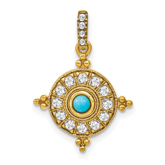 14K Yellow Gold Turquoise and White Topaz Pendant