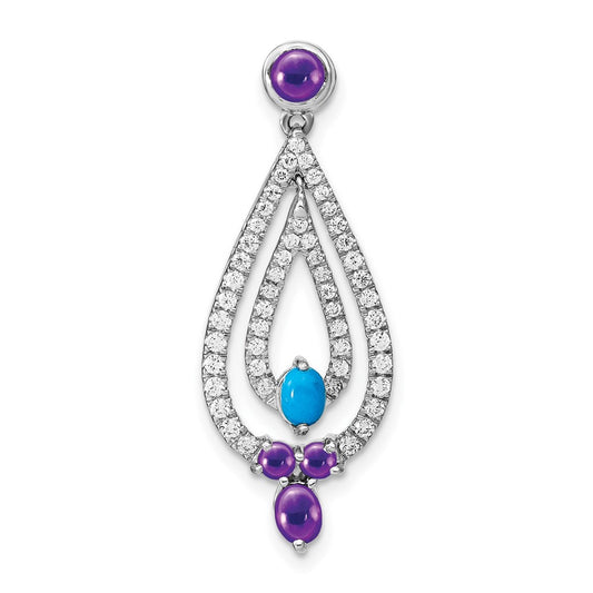 14k white gold turquoise amethyst and white topaz pendant pm7424 btq am w