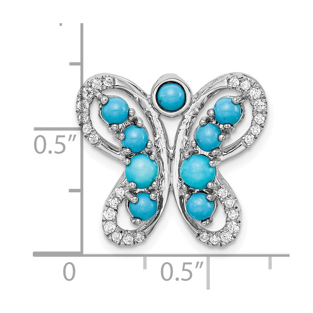 14k White Gold Turquoise and White Topaz Butterfly Chain Slide