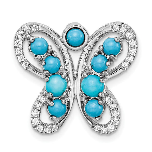 14k White Gold Turquoise and White Topaz Butterfly Chain Slide