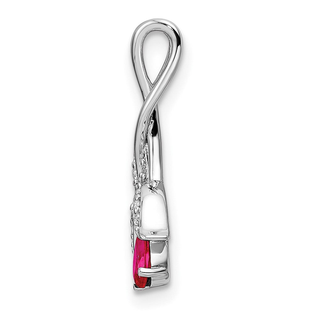 14k White Gold Ruby and Real Diamond Floral Chain Slide