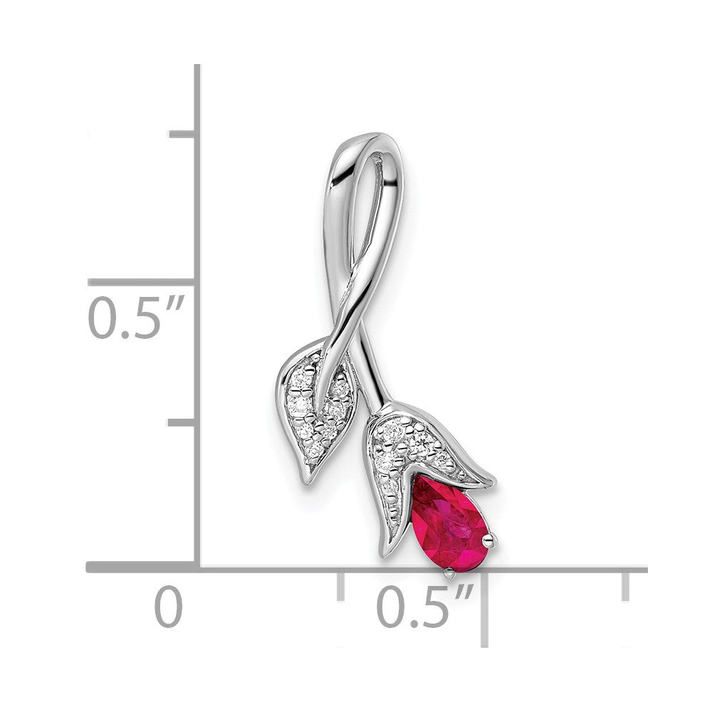 14k White Gold Ruby and Real Diamond Floral Chain Slide