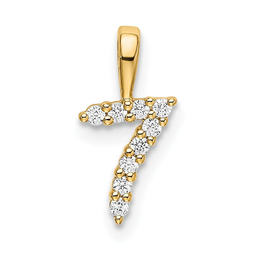 14K Yellow Gold Real Diamond Number 7 Pendant