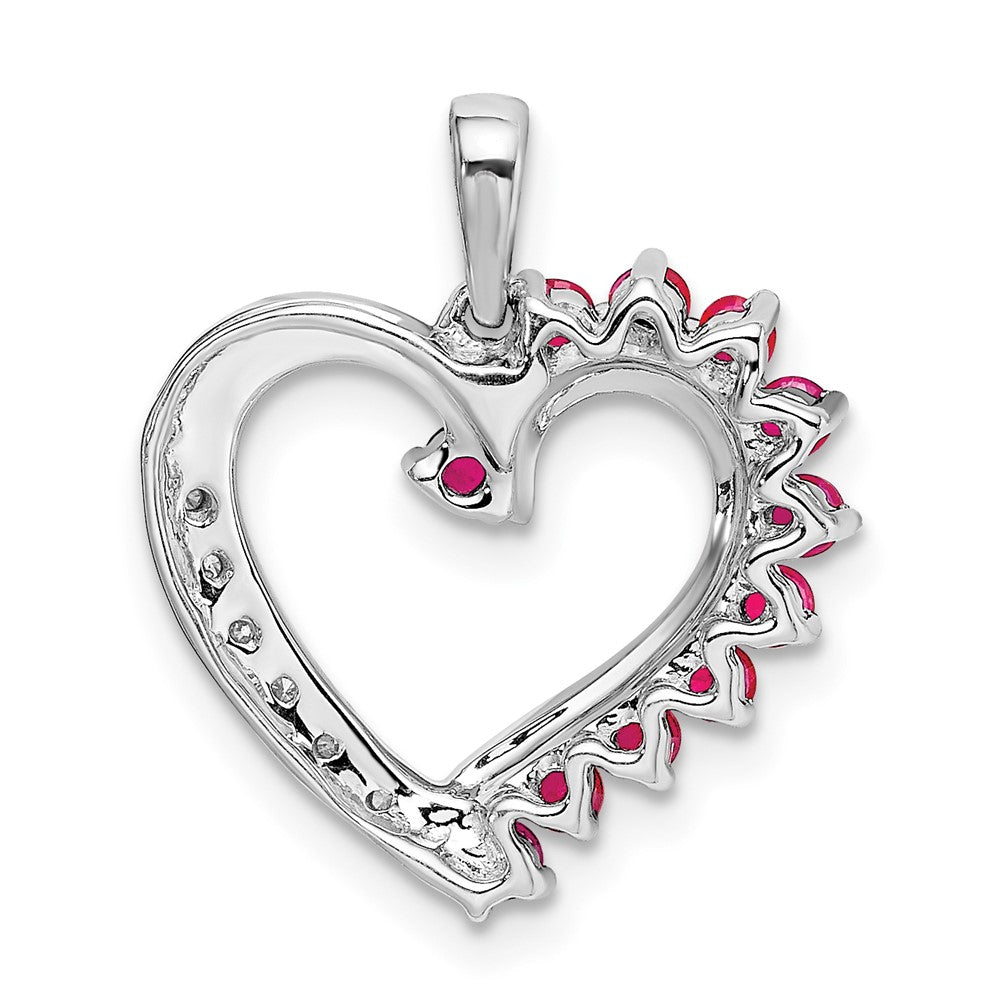 14k White Gold Ruby and Real Diamond Heart Pendant