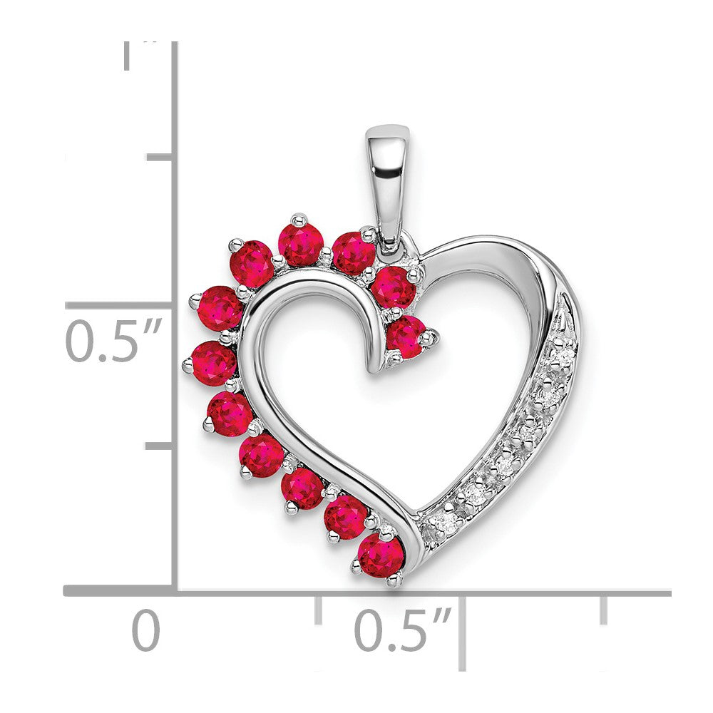 14k White Gold Ruby and Real Diamond Heart Pendant