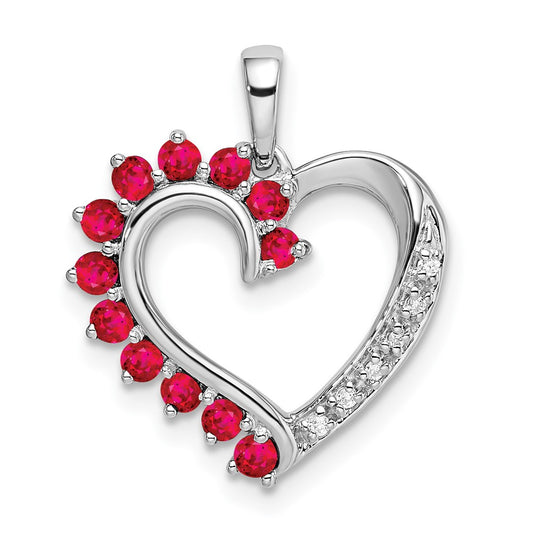 14k White Gold Ruby and Real Diamond Heart Pendant