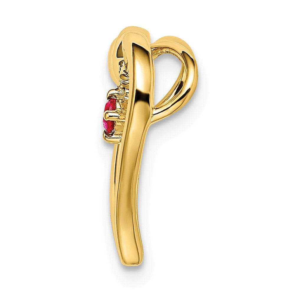 14K Yellow Gold Polished Ruby Heart Chain Slide