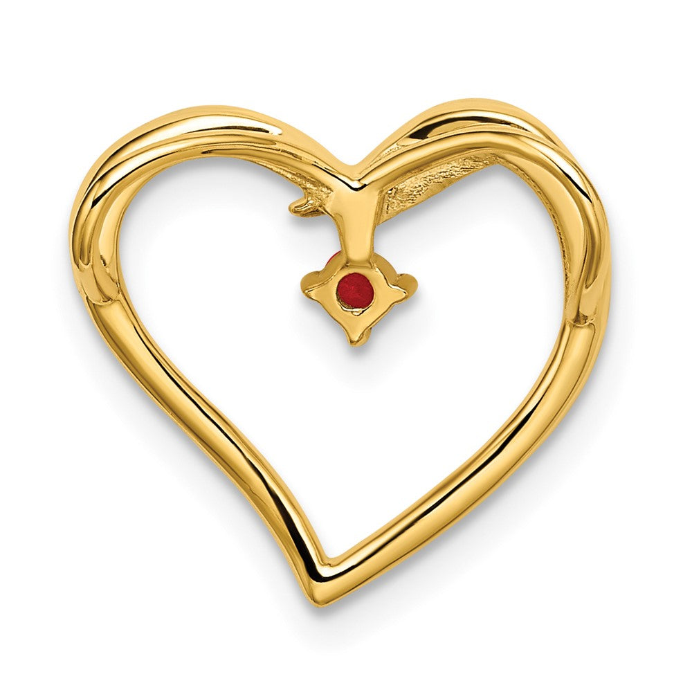 14K Yellow Gold Polished Ruby Heart Chain Slide