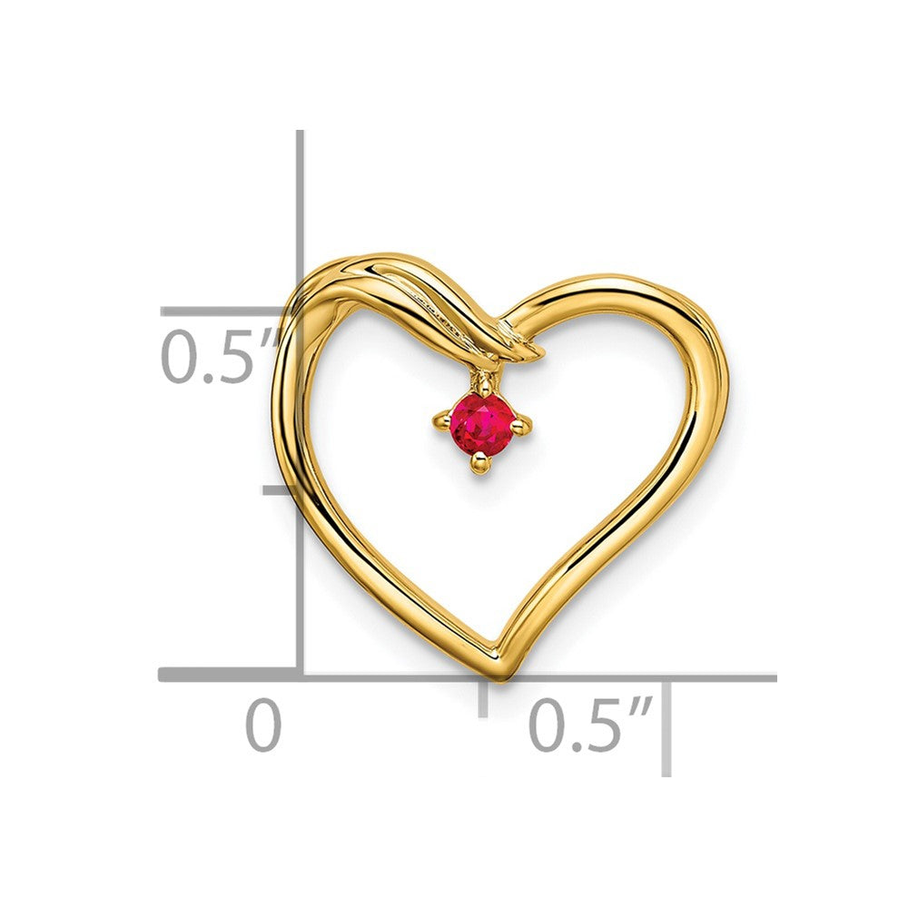 14K Yellow Gold Polished Ruby Heart Chain Slide