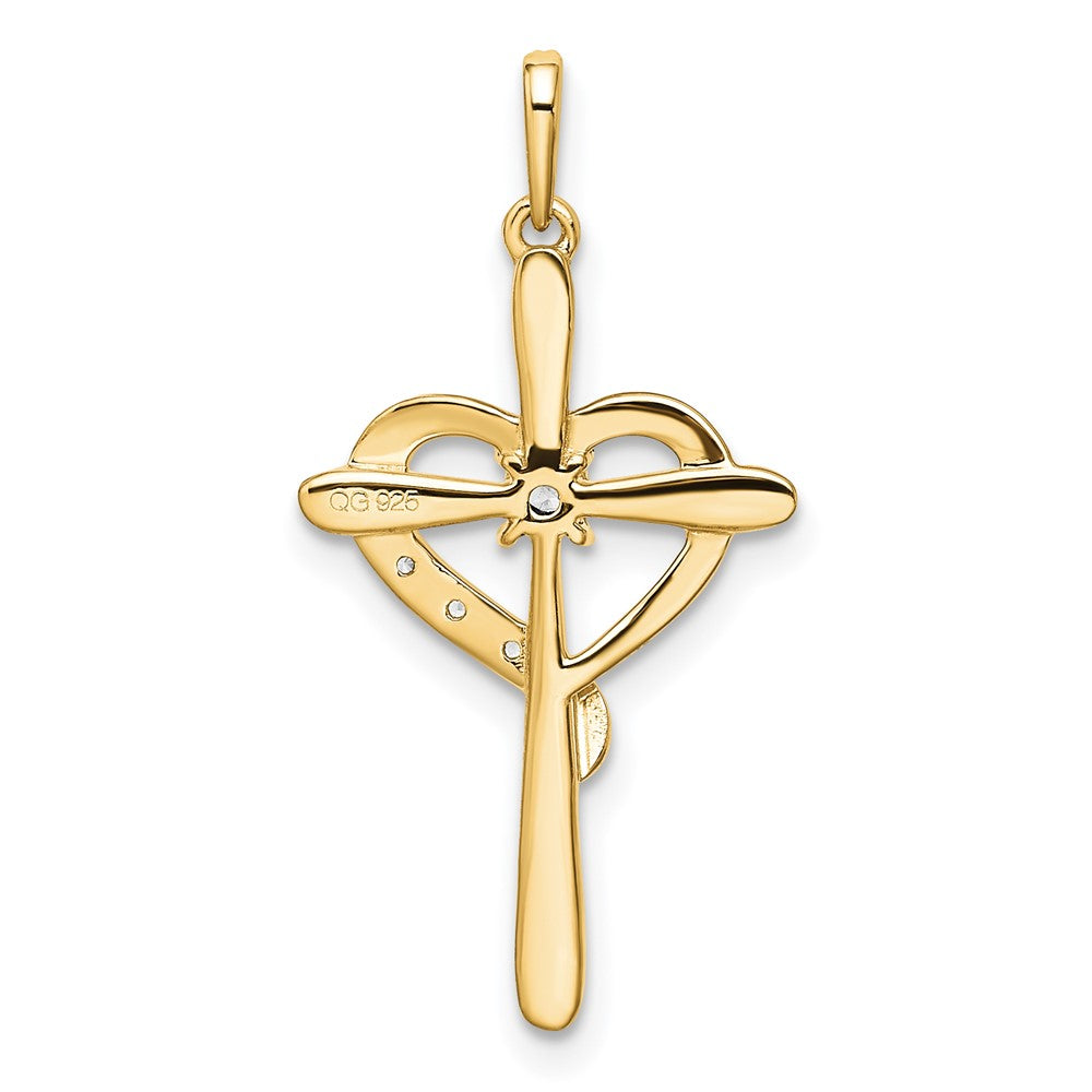 14k Rose Gold Cross w/Heart Real Diamond Pendant