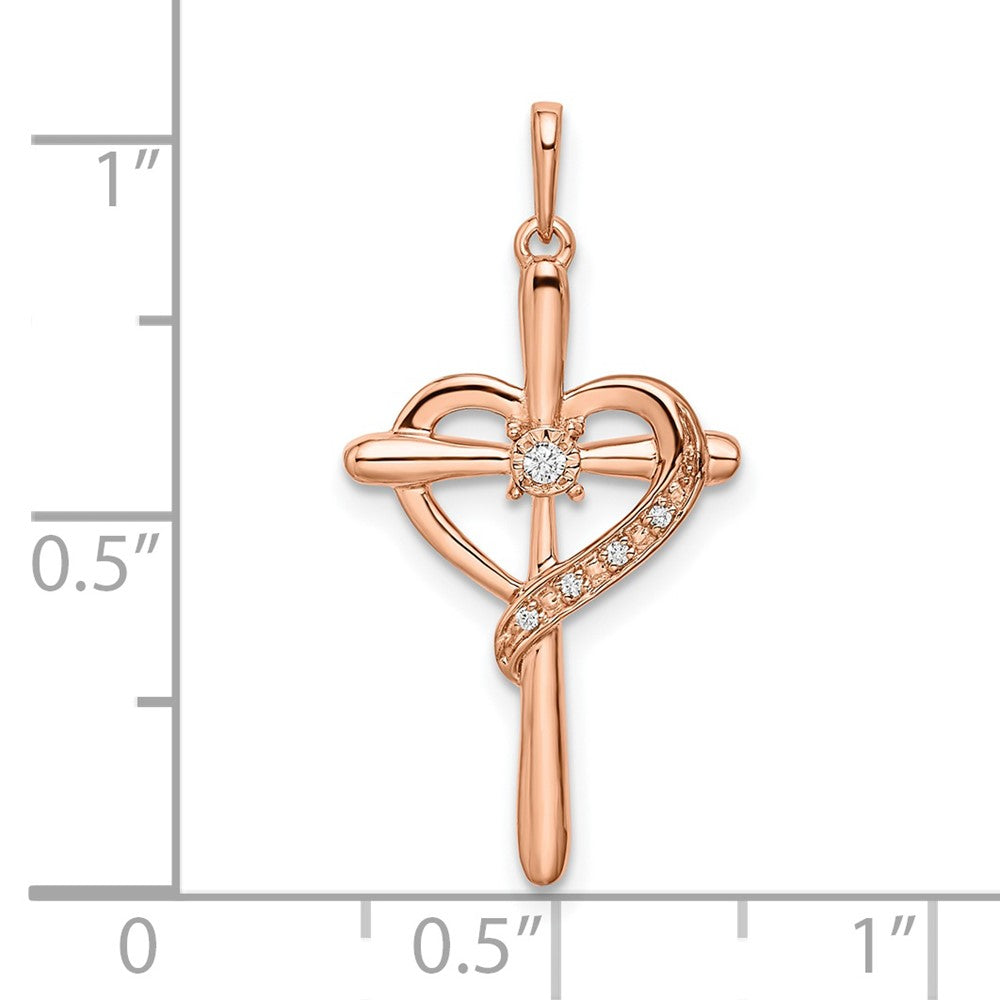 14k Rose Gold Cross w/Heart Real Diamond Pendant