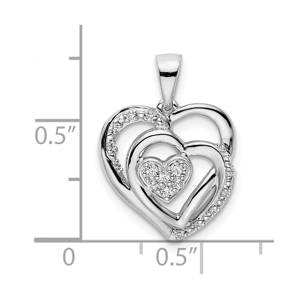 14k White Gold Polished Heart Real Diamond Pendant