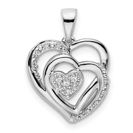 14k White Gold Polished Heart Real Diamond Pendant