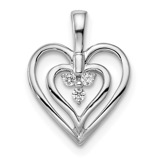 14k White Gold Polished Heart Real Diamond Pendant