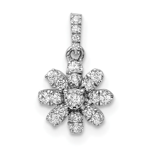 14k White Gold Polished Real Diamond Flower Pendant