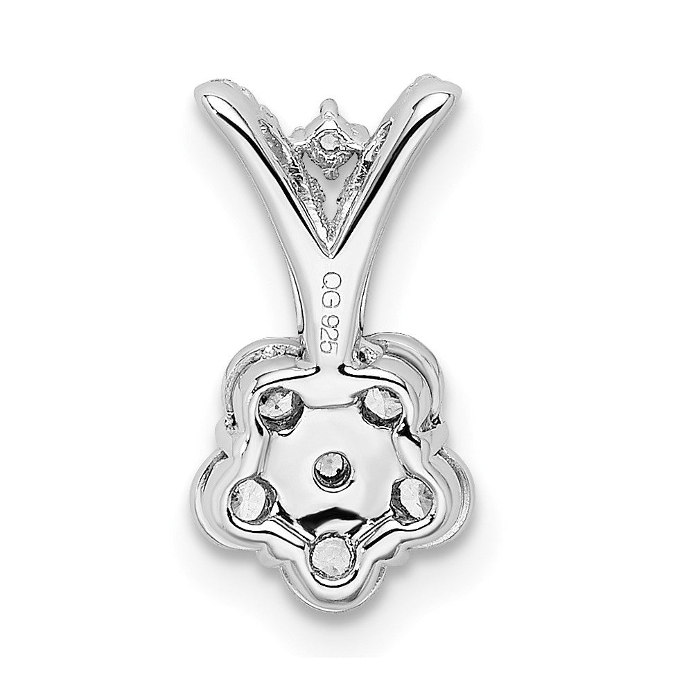 14k White Gold Polished Real Diamond Flower Pendant