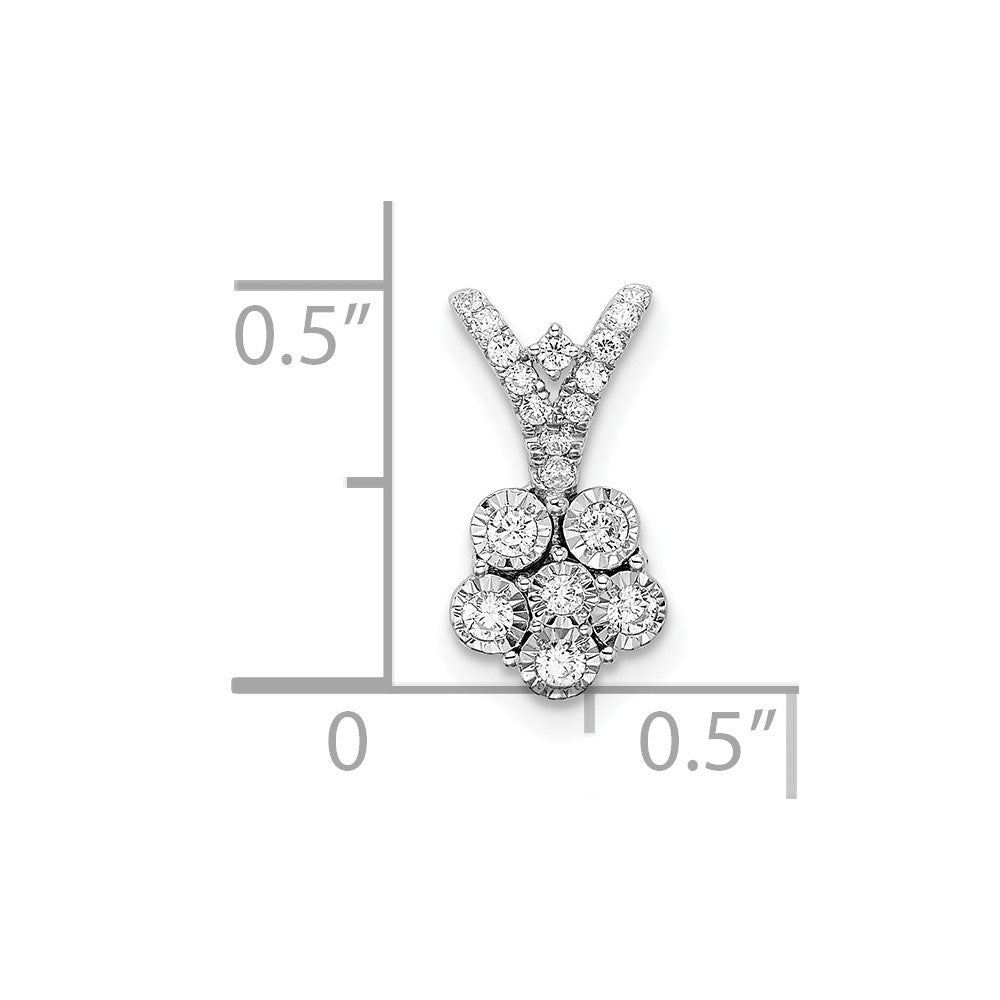 14k White Gold Polished Real Diamond Flower Pendant