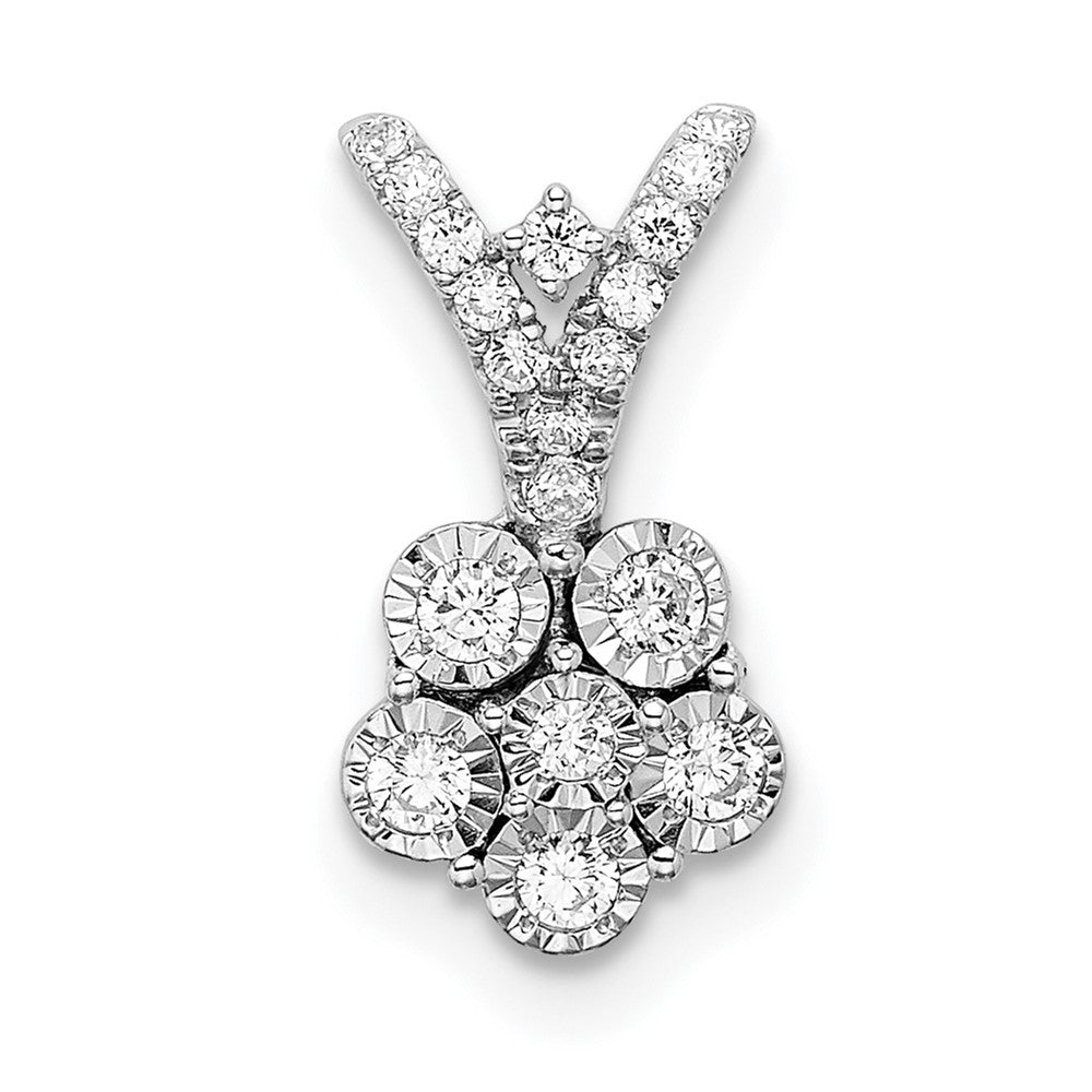 14k White Gold Polished Real Diamond Flower Pendant