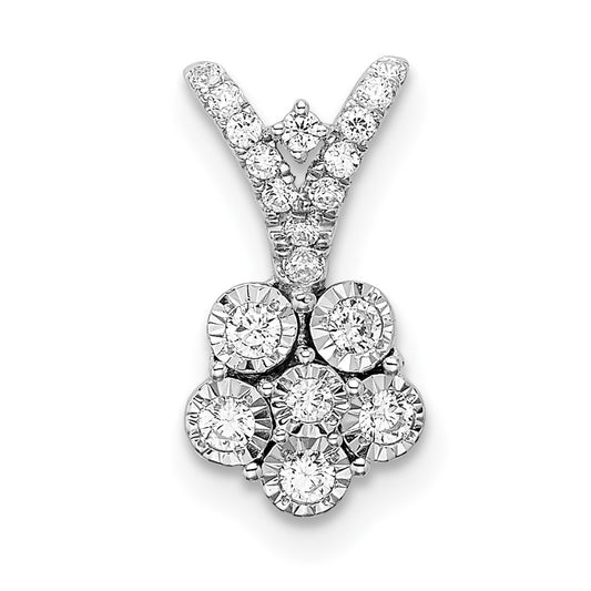 14k White Gold Polished Real Diamond Flower Pendant