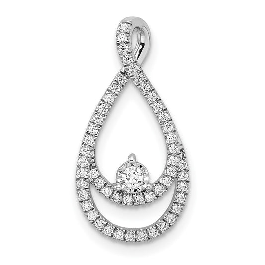 14k White Gold Real Diamond Teardrop Chain Slide