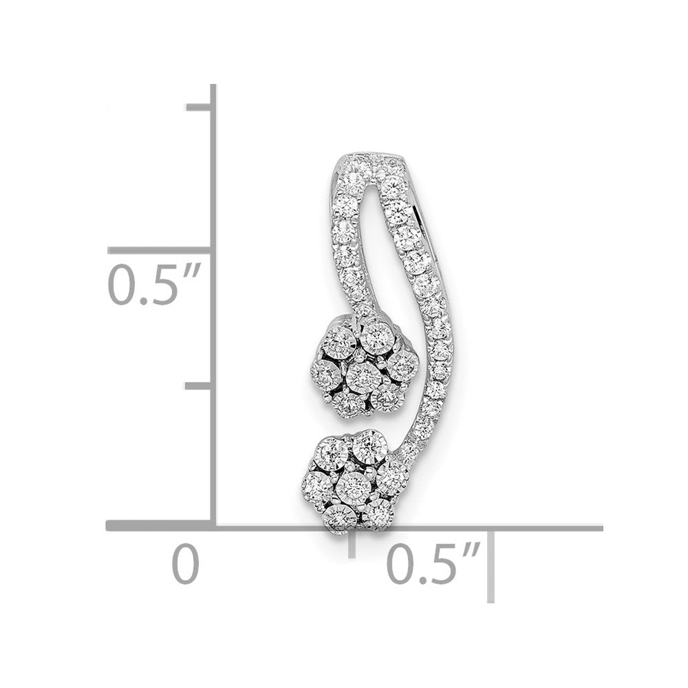 14k White Gold Polished Real Diamond Double Flower Slide