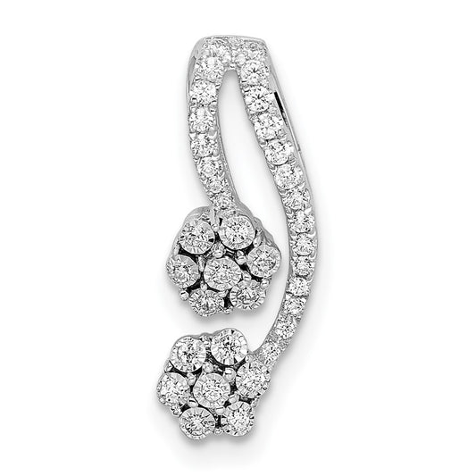 14k White Gold Polished Real Diamond Double Flower Slide