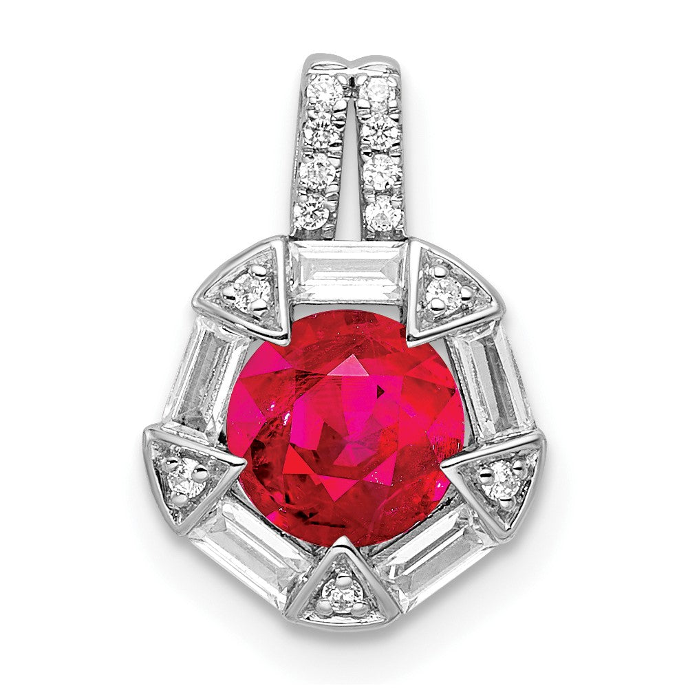 14k White Gold Ruby and Real Diamond Chain Slide