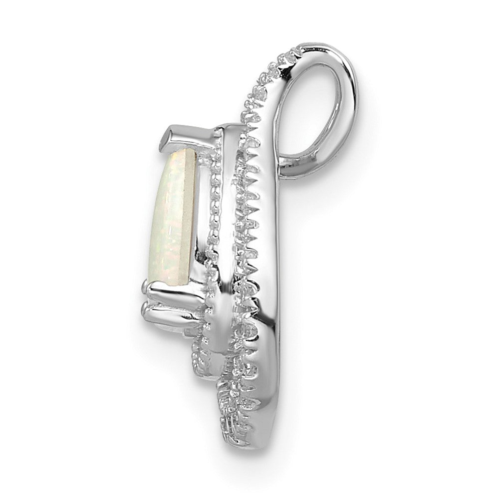 14k White Gold Polished Pear Opal & Real Diamond Chain Slide