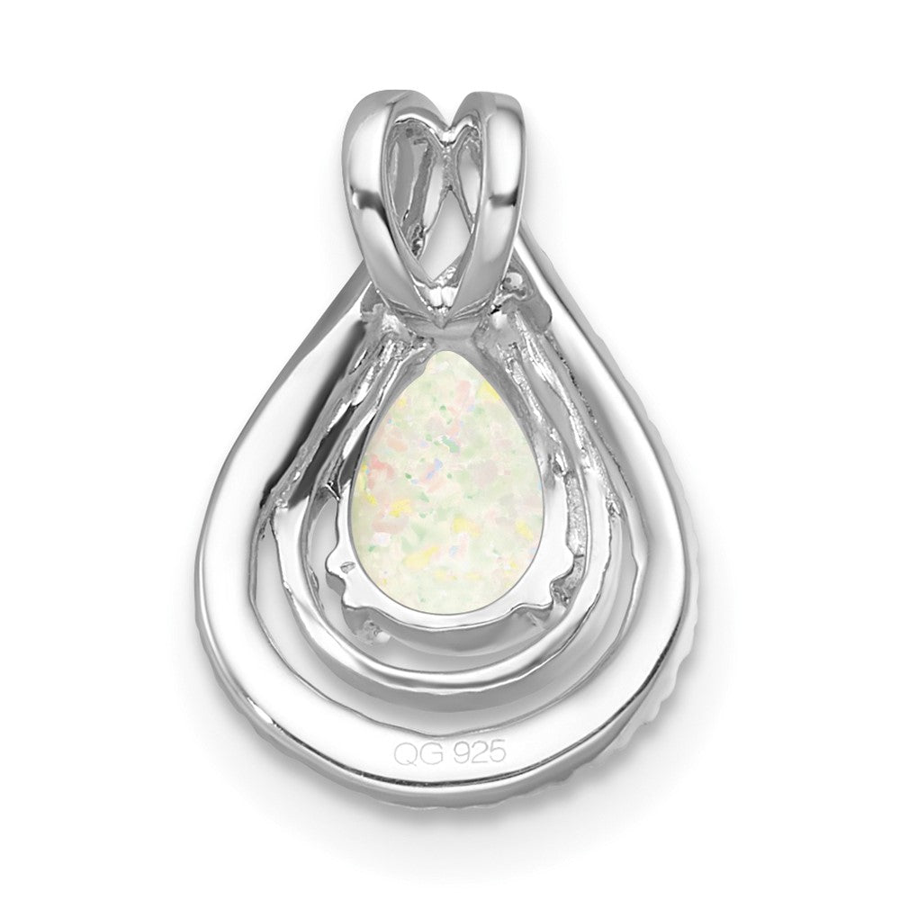 14k White Gold Polished Pear Opal & Real Diamond Chain Slide