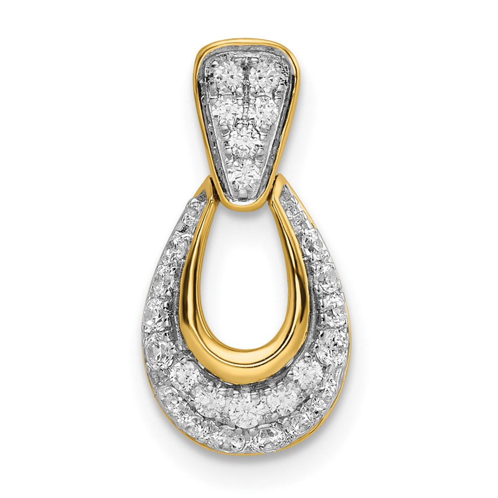 14K Yellow Gold Polished Teardrop Real Diamond Chain Slide