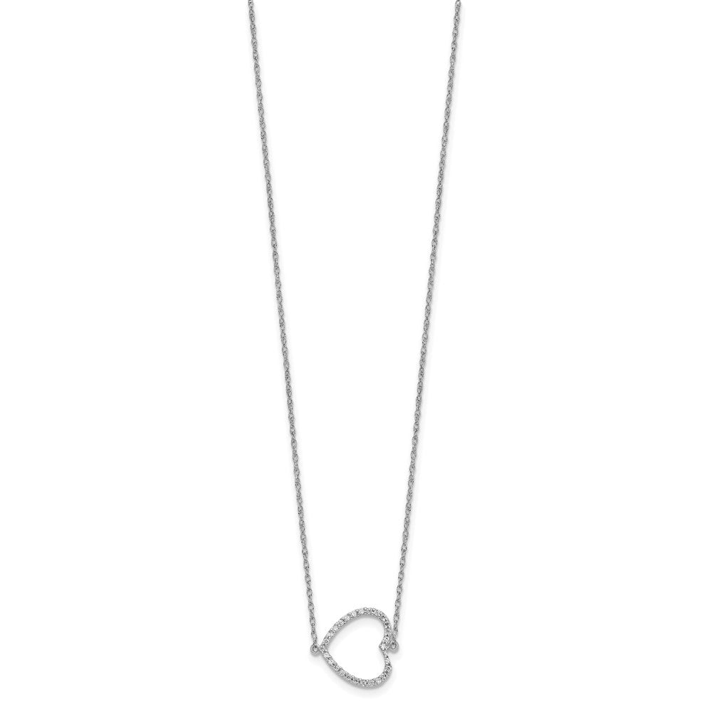 14k White Gold Sideways Real Diamond Heart 18in Necklace