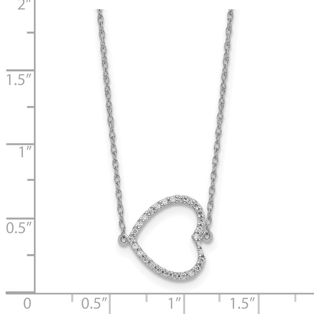 14k White Gold Sideways Real Diamond Heart 18in Necklace