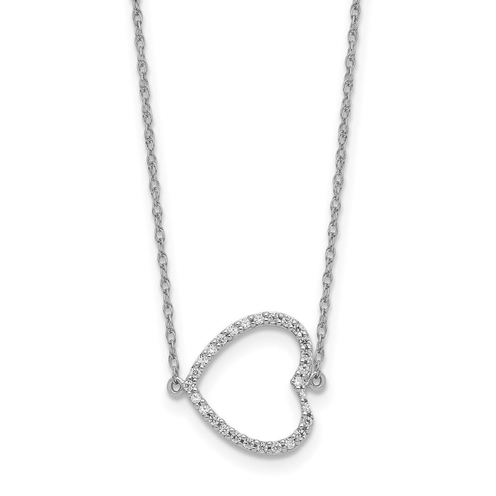 14k White Gold Sideways Real Diamond Heart 18in Necklace